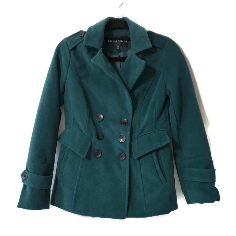 Xs dark forest hunter emerald green IB Diffusion peacoat pea coat trenchcoat